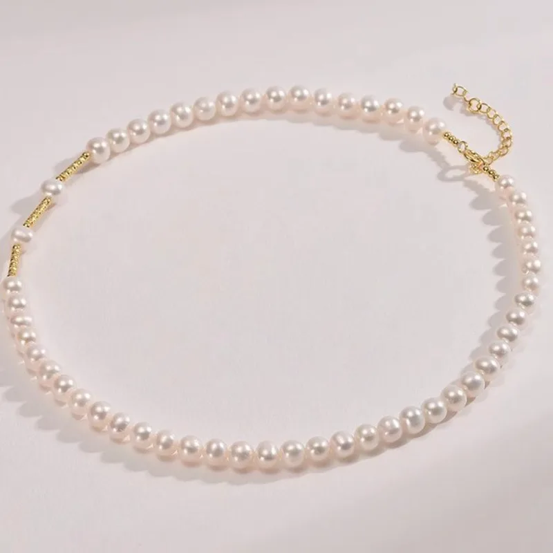 

Minar High Quality Oval Freshwater Pearl Beads Strand Beaded Necklace for Women Female 14K Real Gold Plated Copper Chain Choker