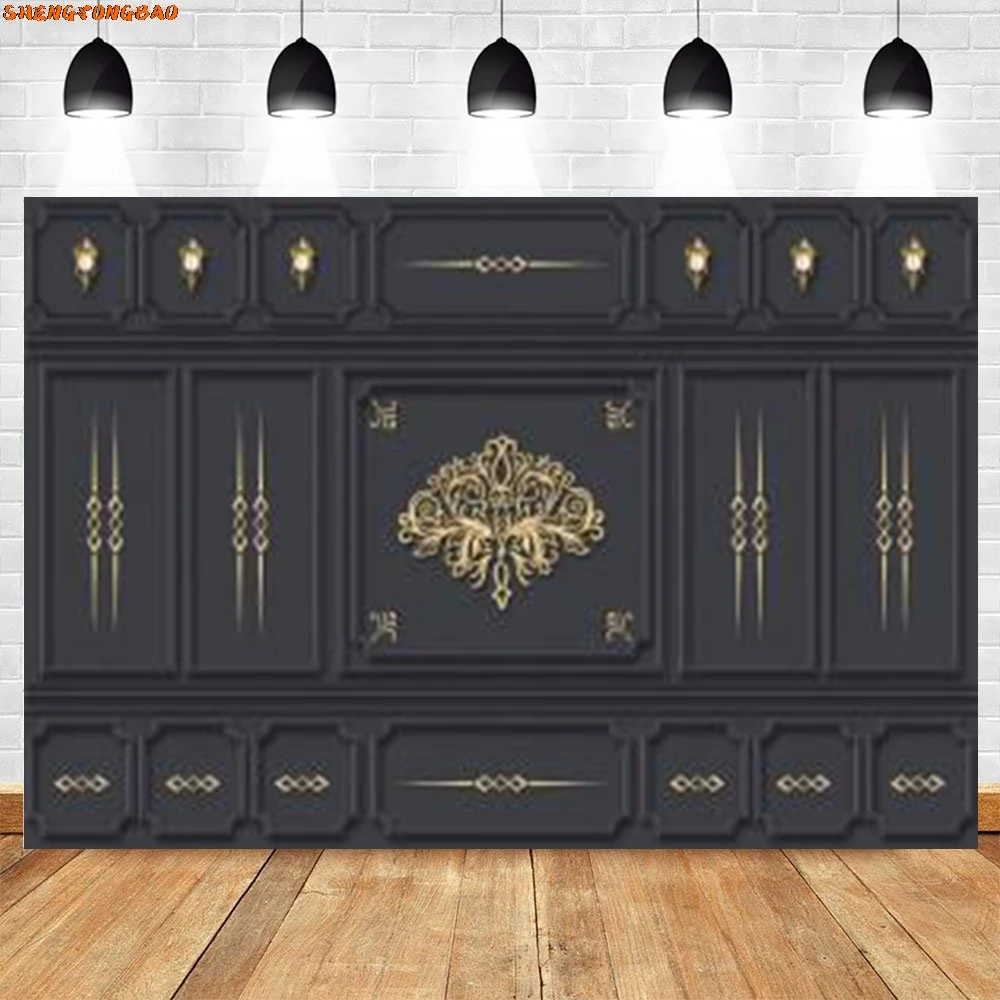 Retro European Style Black Wall Backdrop Interior Room Birthday Party Wedding Portrait Photography Background Decor Photo Studio