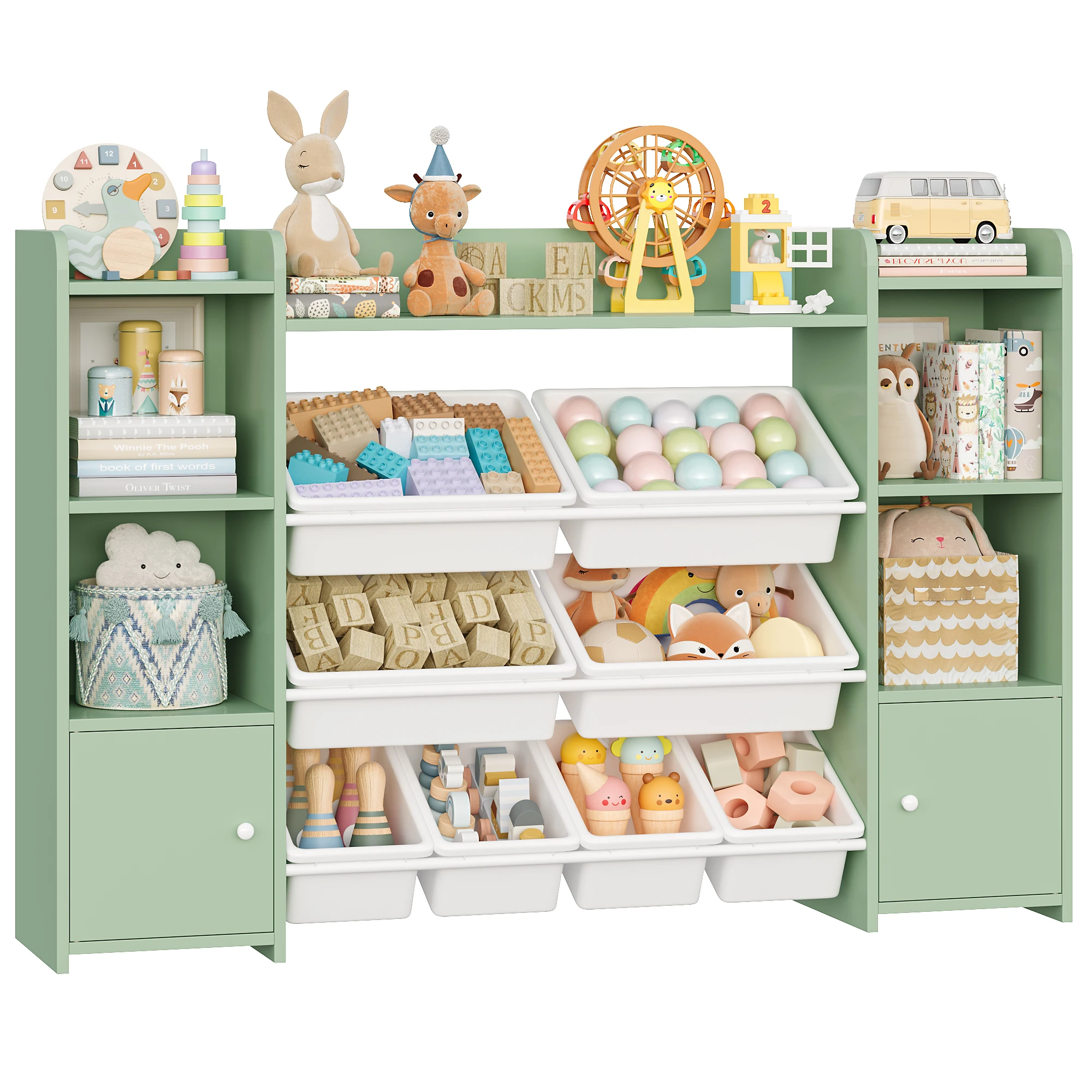 Getone speelgoedopbergkast Kinderboekenkast Speelgoedorganizer Kinderopberger met 8 verwijderbare dozen en opbergplanken voor woonkamer Speelkamer Slaapkamer 138,8 x 29,6 x 94,3 cm