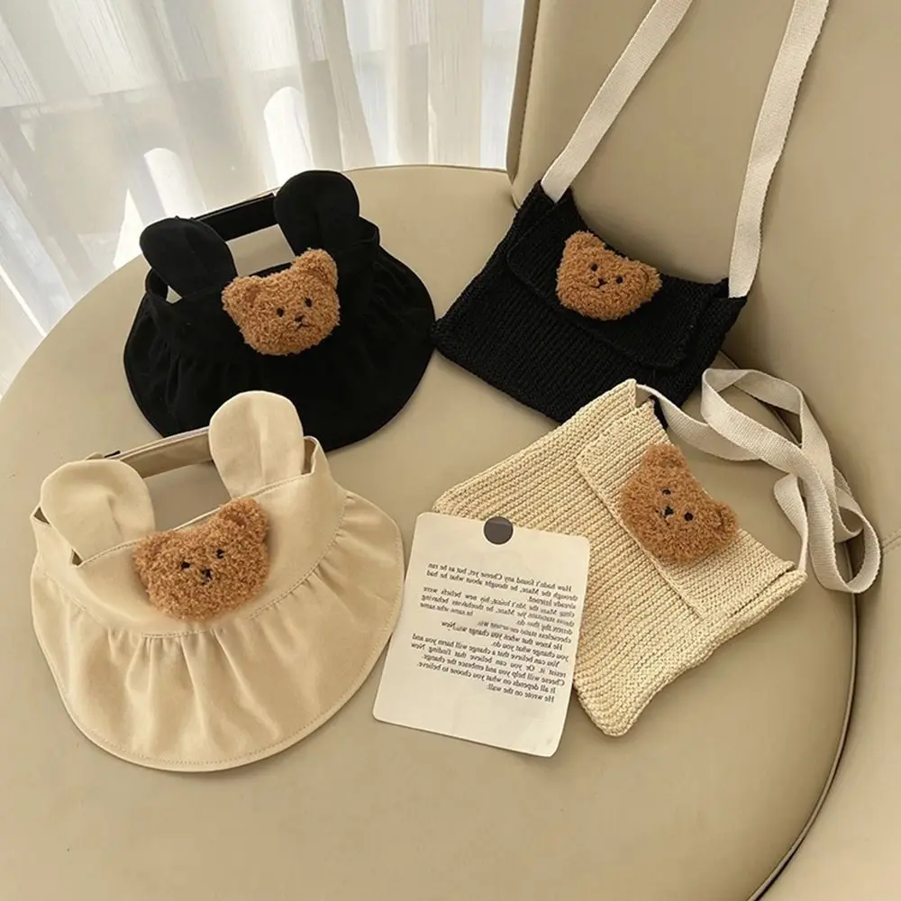 

Cute Bear Pattern Baby Sun Protection Hat Large Brimmed Anti-UV Visor Cap Adjustable Empty Top Beach Hat Summer