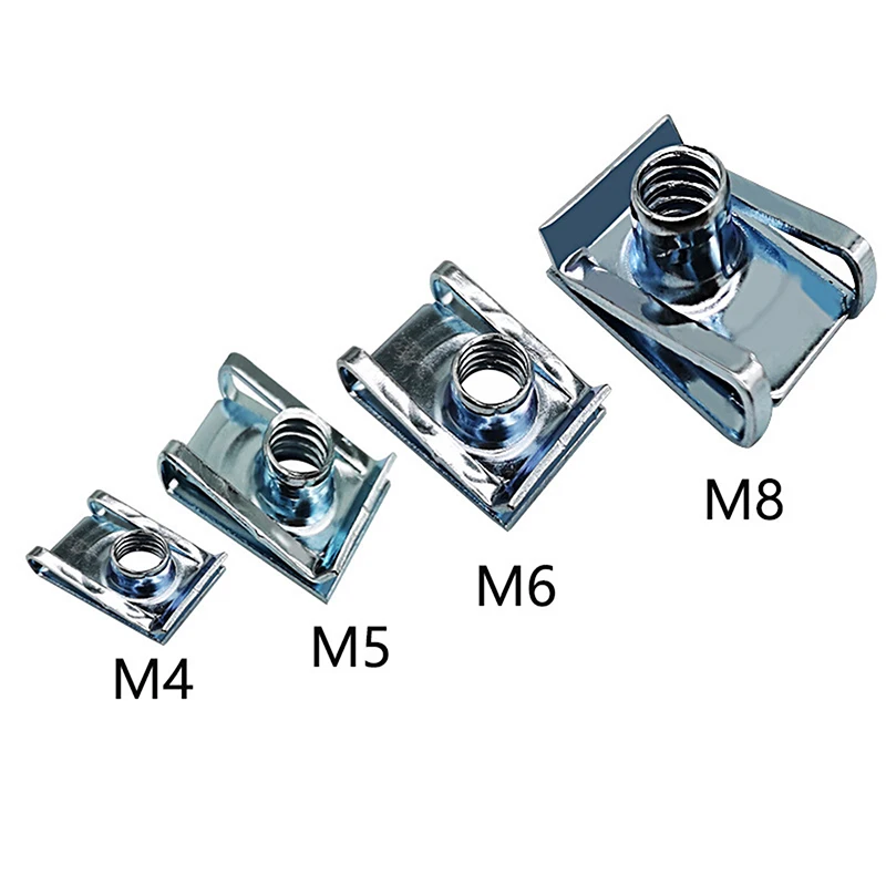 10pcs M4/M5/M6/M8 Car Spring Steel U Type Clips with Thread (4mm/5mm/6mm/8mm) Reed Nuts for Auto Motorcycle Scooter ATV Moped