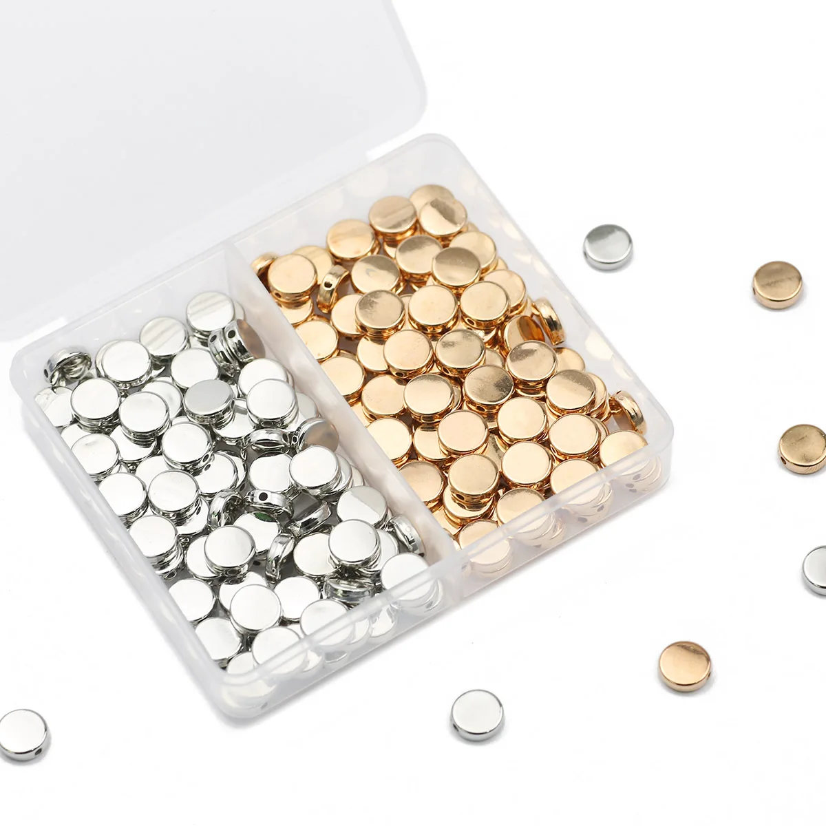 6MM 200pcs Box CCB Flat Round Gold Plated Silver Spacer Loose Beads For DIY Jewelry Making Bracelet Necklace Accessories