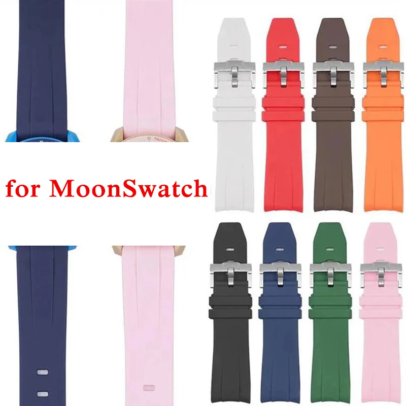 NONE Uhrenarmband für Omega X Swatch Joint MoonSwatch Speedmaster, gebogenes Ende, Gummi-Silikonarmband, Damen und Herren, weiches Sportarmband, 20 mm