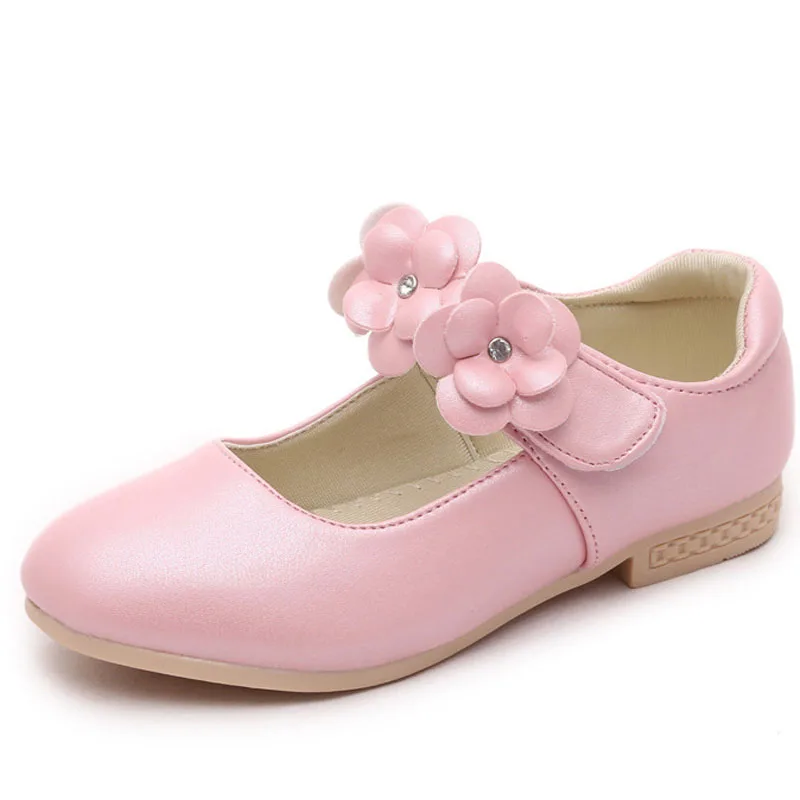 Zapatos de boda para niños, calzado de cuero con lazo para niña, color dorado, rosa y blanco, para primavera y otoño, zapatos planos con flores,