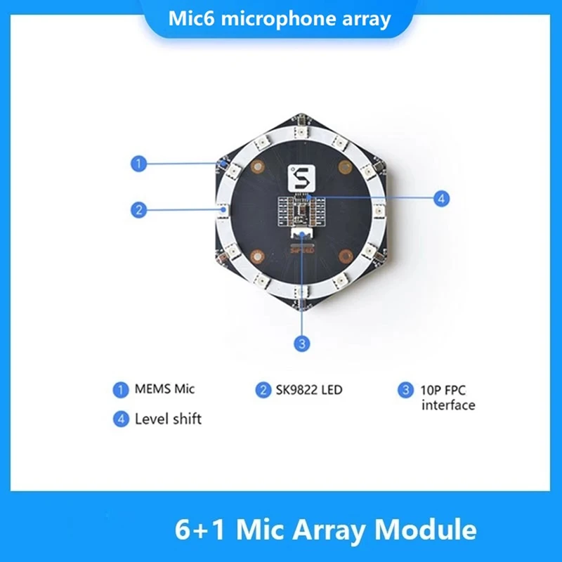 Mic6 Microphone Array Sound Source Location Tracking Module Expansion Board MSM261S4030H0 AI With 12 SK9822 LED