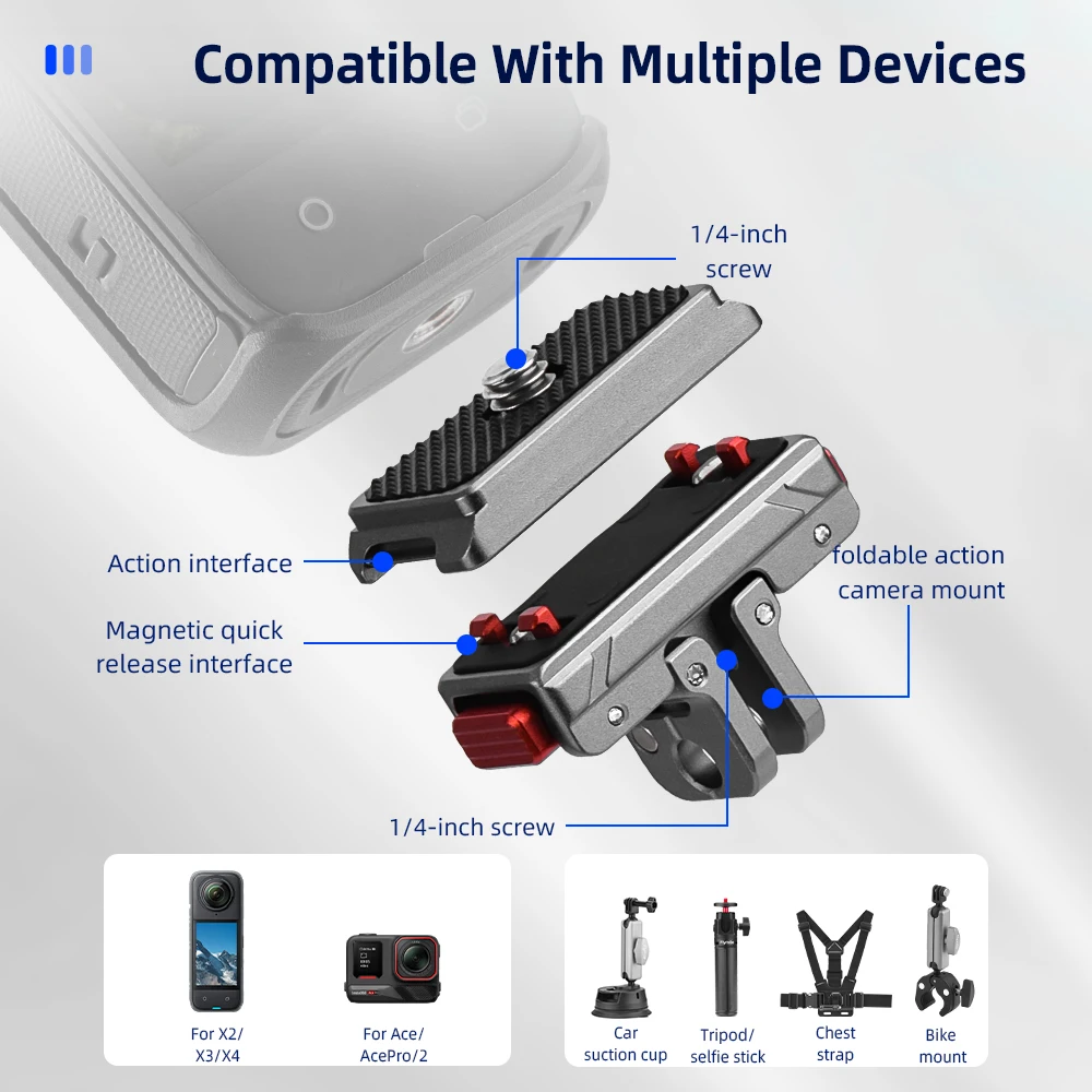 Flymile Metall-Schnellwechselhalterung für Insta360 X6/X5/Ace Pro 2 Kamera Magnetische Basis Erweiterungshalterung Adapter Zubehör – Detail 4
