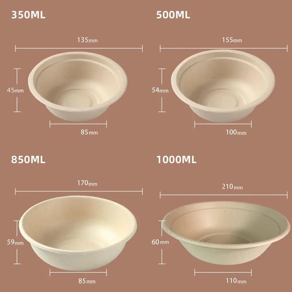50Pcs Disposable Bowls Food Grade BPA Free Eco-friendly Natural Sugarcane Pulp Paper Disposable Bowls Dinnerware Tableware Bowls