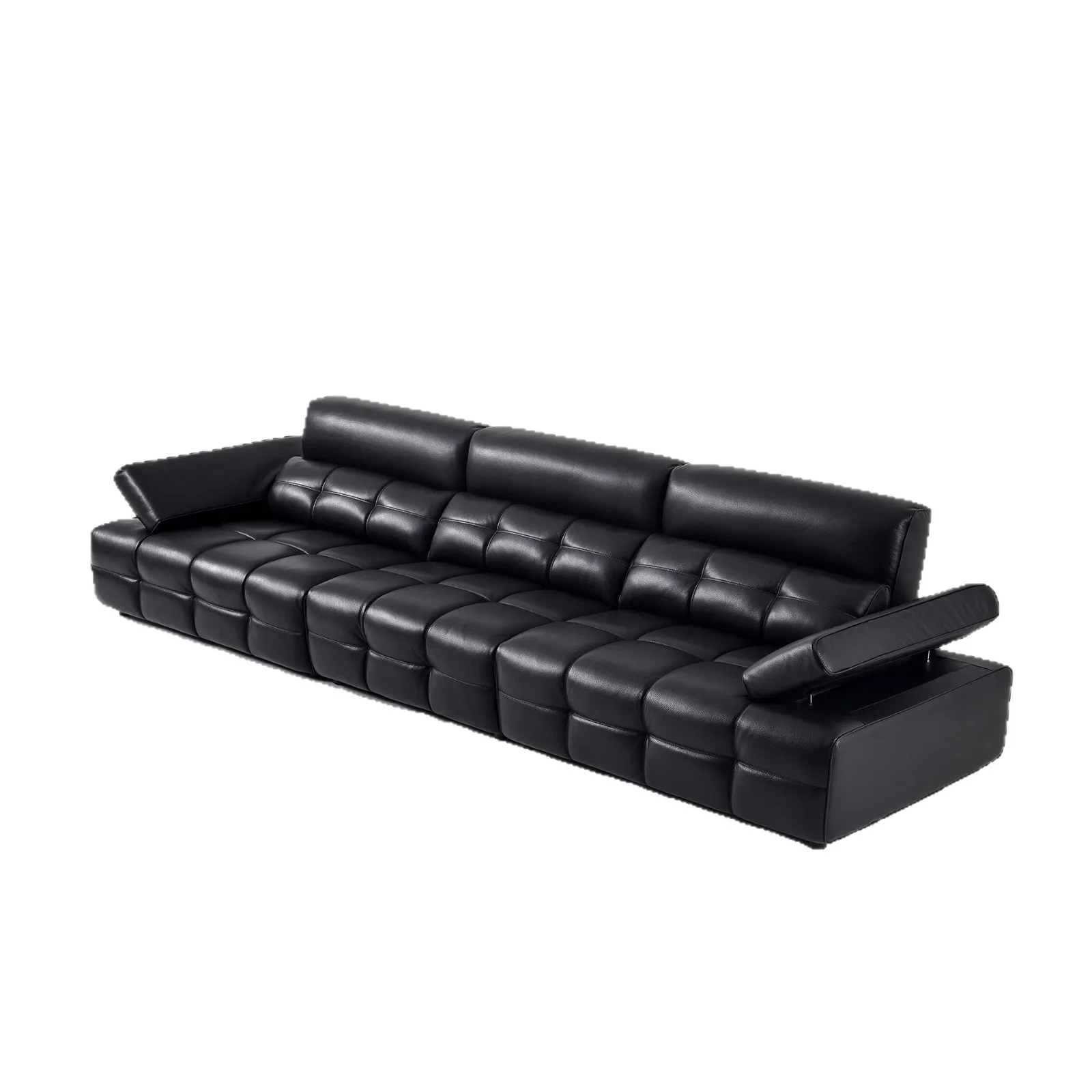 Black high-back Lawrence leather sofa, living room straight row multi-person combination function armrest three-speed adjustment