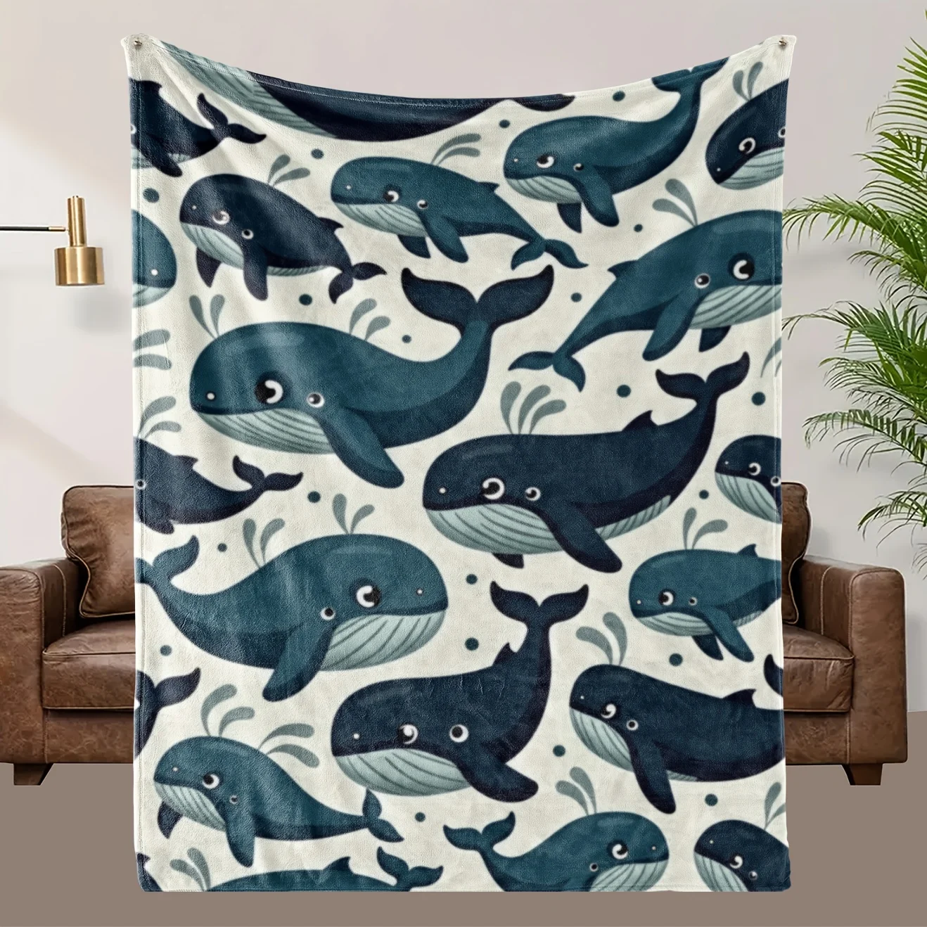 

1pc Comfortable whale-patterned blanket, made of polyester, machine washable, suitable for bedroom and living room décor.