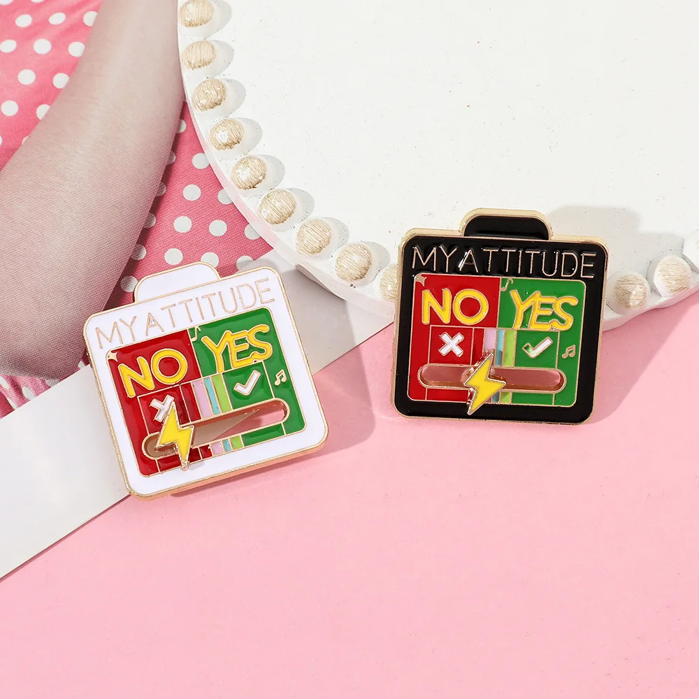 Mood conversion Metal brooch Can slide MY ATTITUDE Personality social battery Alloy badge Accessory pin wholesale Gift to friend