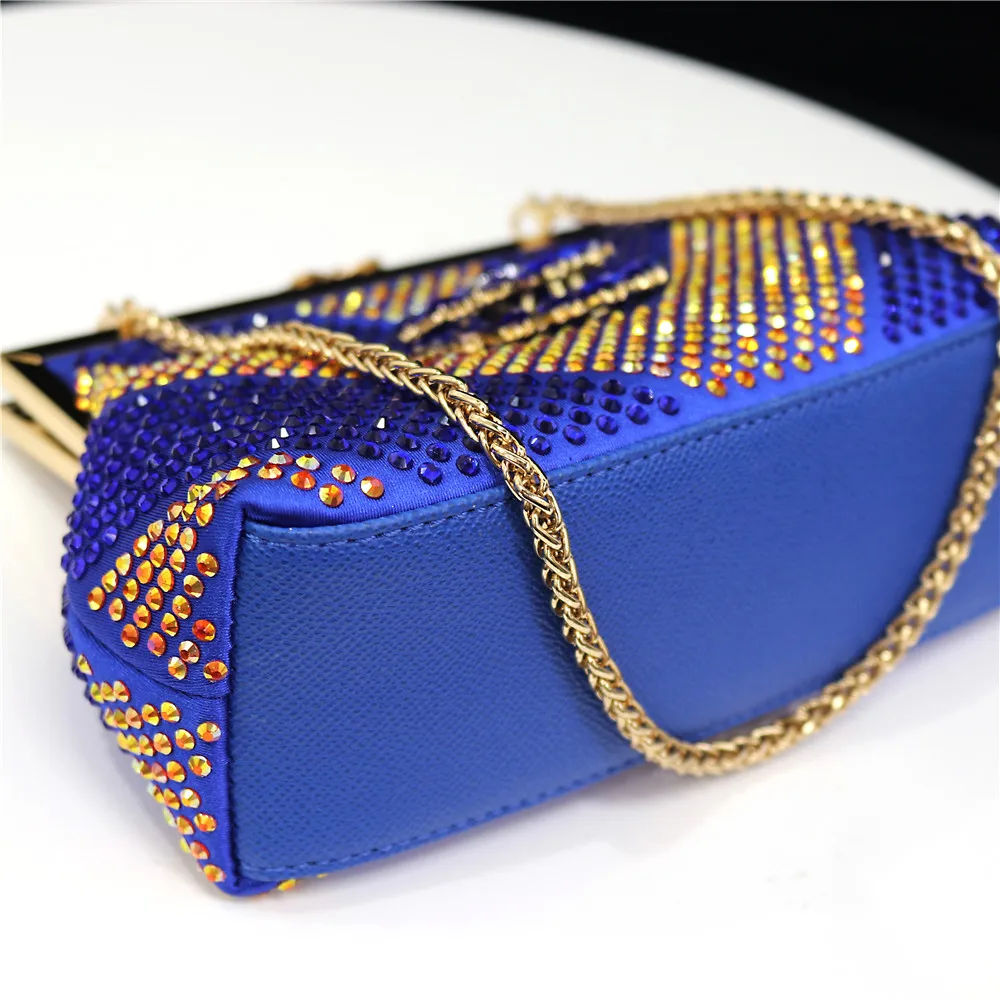 The Blue Shiny Women Party Clutch Bow Buckle Luxury Evening Bags Wedding Dinner Handbags With Chain Rhinestones 2024