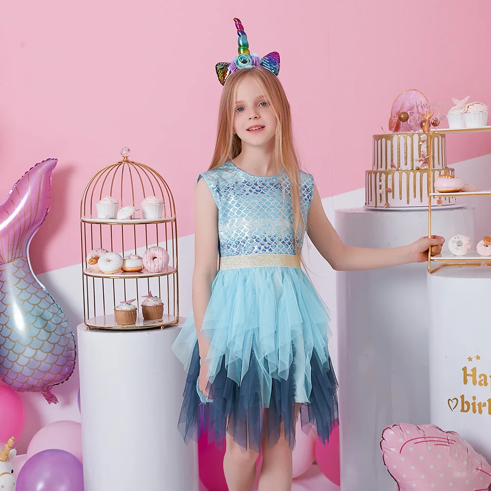 Le ragazze eseguono il vestito da sirena per bambini vestito da principessa Tutu per bambini abiti da ballo estivi per bambini festa di compleanno