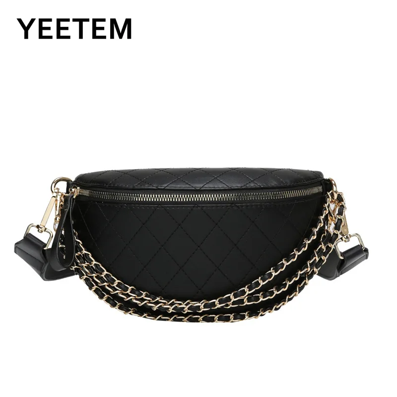 

PU Chain Wide Shoulder Strap Crossbody Chest Bag for Women's Diagonal Cross Ins Trendy Casual Small Waist Bags