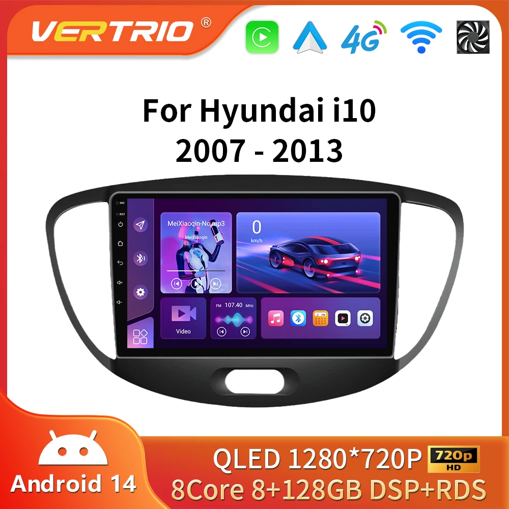 Android 16 Carplay Auto Car Radio For Hyundai I10 2007 - 2013 CarPlay Auto GPS Recorder Multimedia Video Player 4G+WiFi DSP