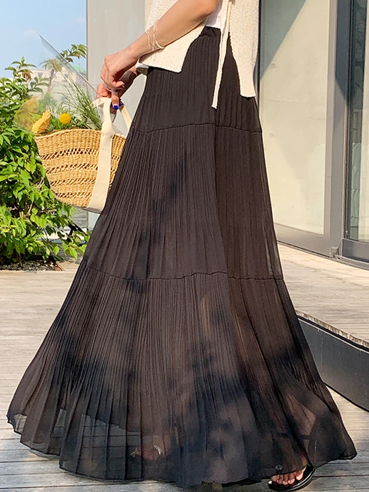 กระโปรงพลีททรงเอ สไตล์เกาหลี สีพื้น เอวสูง ยาว  ลำลอง  วินเทจ  ใหม่ล่าสุด  สำหรับฤดูร้อน