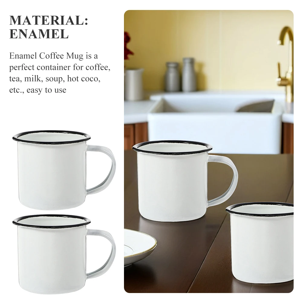 2Pcs Enamel Coffee Mug Classic Handheld Drinkware for Tea Water Juice Smoothie Office Desk Stable Non Slip Base Design