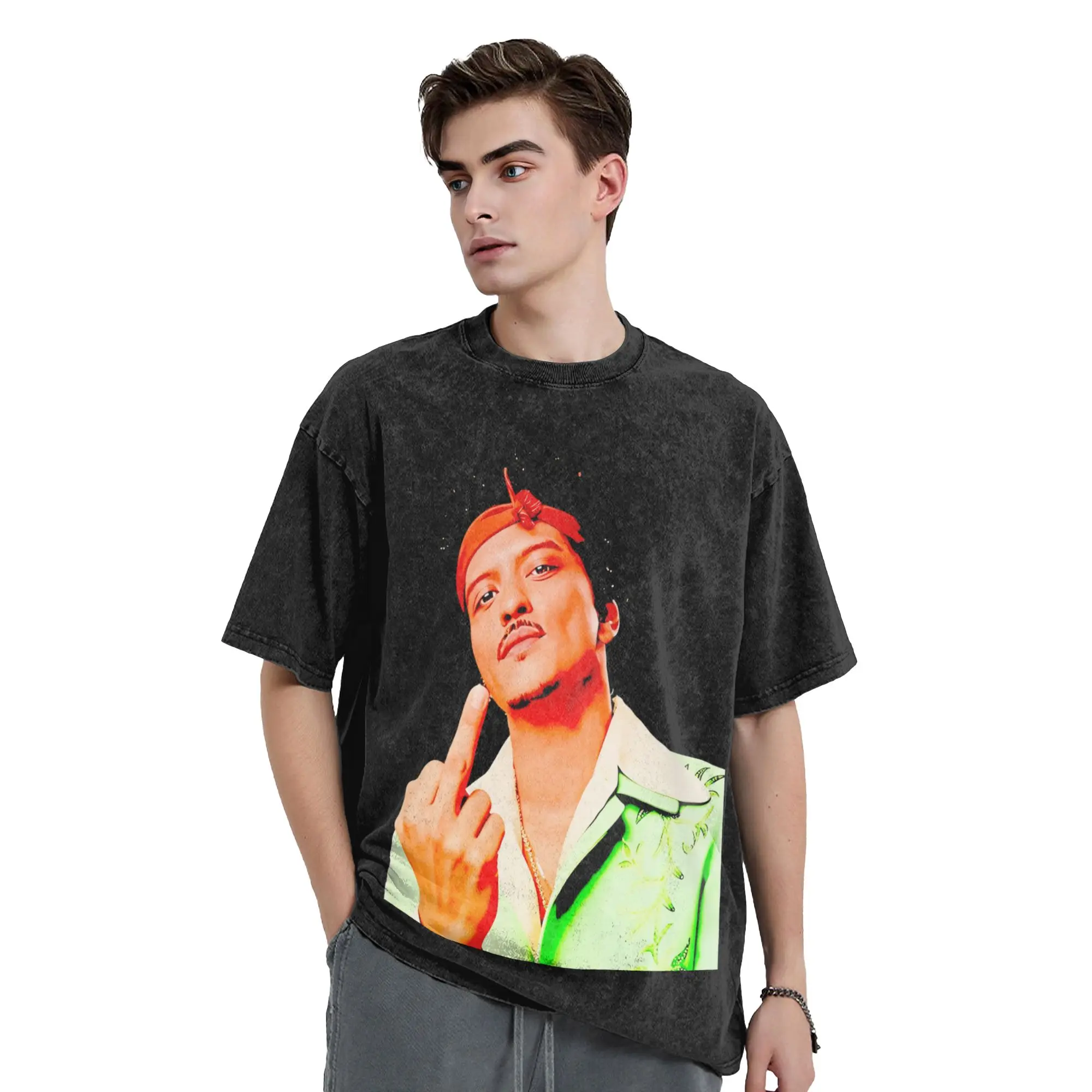 Bruno Mars Middle Finger (2) T-Shirts Men  Cool Cotton Tee Shirt Round Neck Short Sleeve T Shirts Birthday Present Clothing