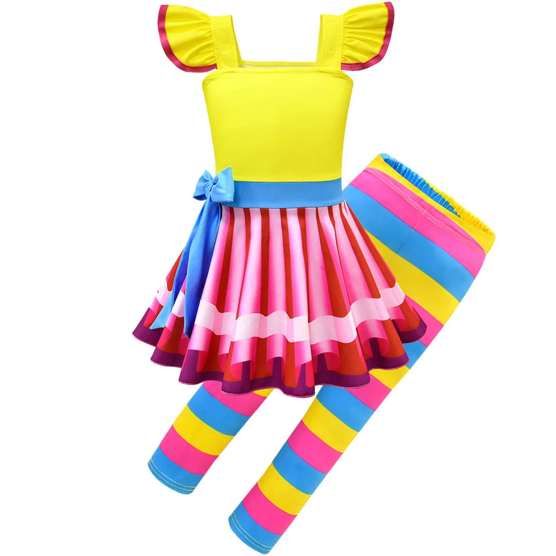 Kids Carnival Lollipop Dress Purim Celebration Costume Rainbow Tutu Dress+Pants With Wings Outfits Girls Fairy Cosplay Costume