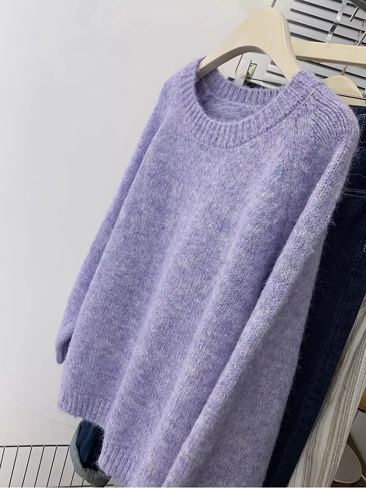 Lazy Style Long Sleeve Round Neck Sweater For Women Autumn Winter New Solid Color Pullover Knitted Sweater Female Casual Top