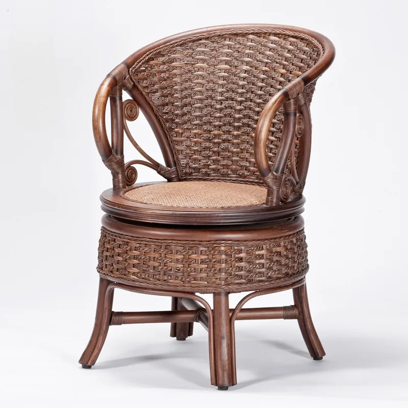 

Rattan wood office rattan chair balcony leisure chair household rattan back chair indoor study single swivel chairs