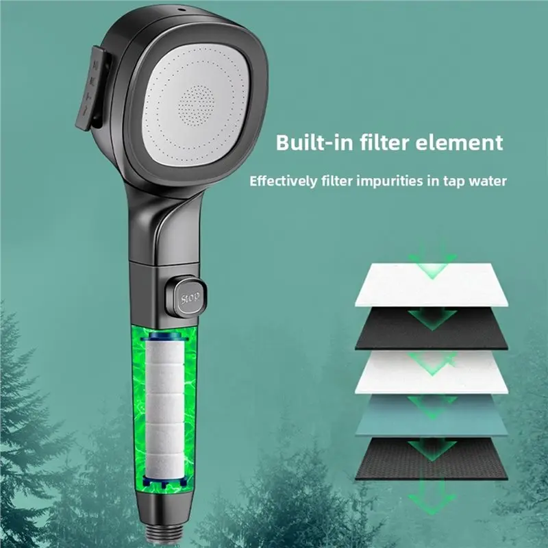GYTB-Gray Shower Head High-Pressure Gun With 3 Modes-Energy& Water Efficient, Handheld For Bathroom