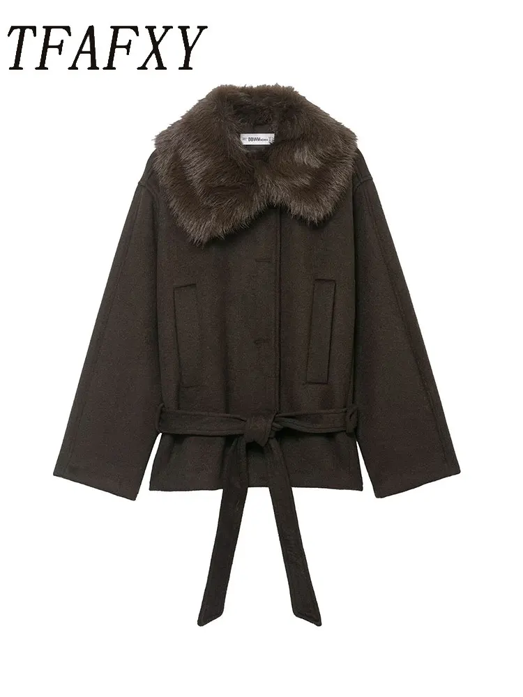 

TFAFXY осенне-зимняя женская куртка, модные куртки с лацканами из искусственного меха, женское пальто, повседневное пальто с длинным рукавом, новая верхняя одежда
