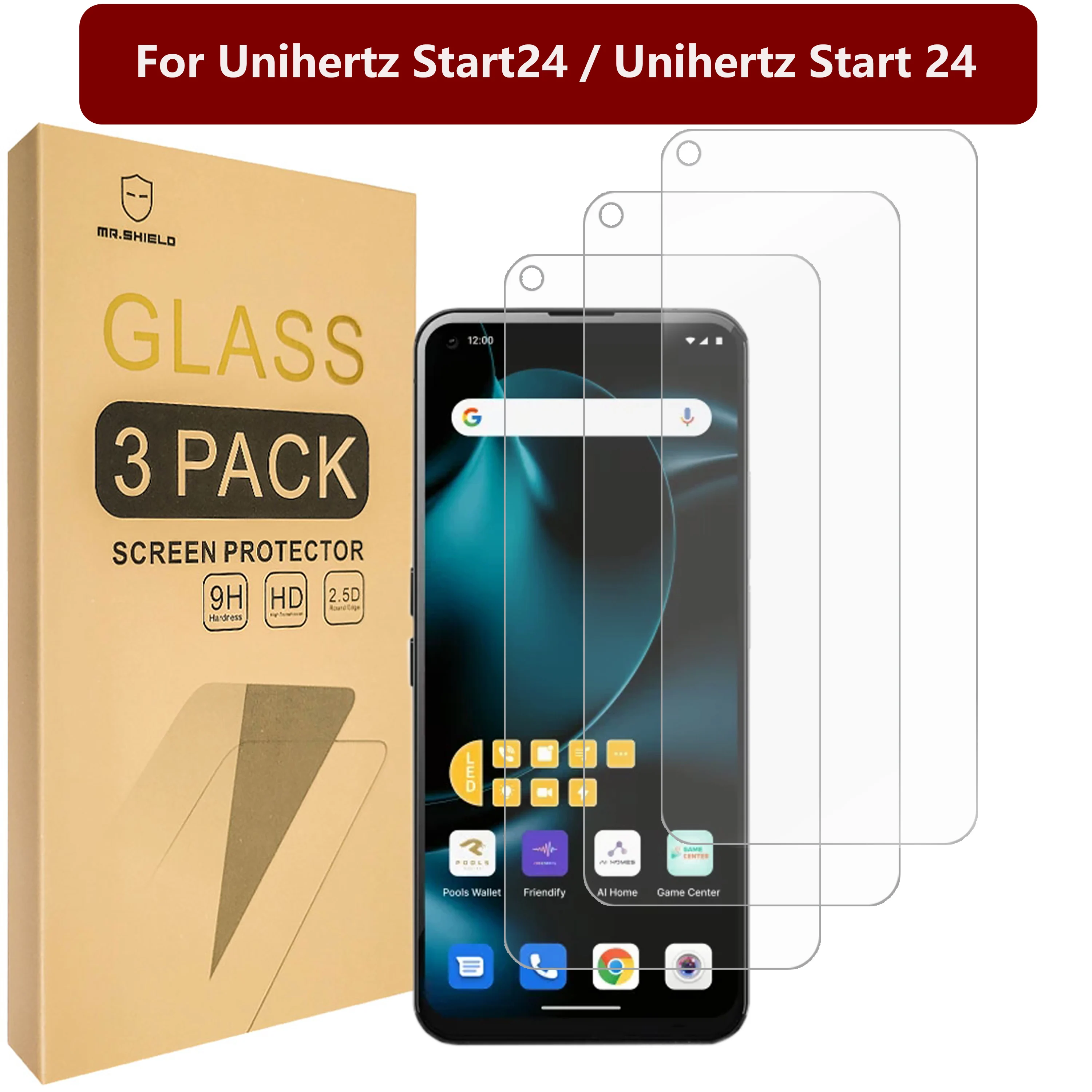 

Защитная пленка Mr.Shield [в 3 упаковках] для экрана Unihertz Start24 / Unihertz Start 24 [закаленное стекло] [твердость 9H] Защитная пленка для экрана