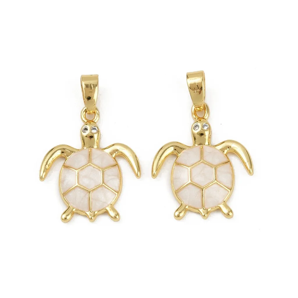

10pcs Brass Micro Pave Cubic Zirconia Pendants, with Enamel, Sea Turtle, 18K Golden Plated, White, 18x15x2.5mm, Hole: 5x2.3mm