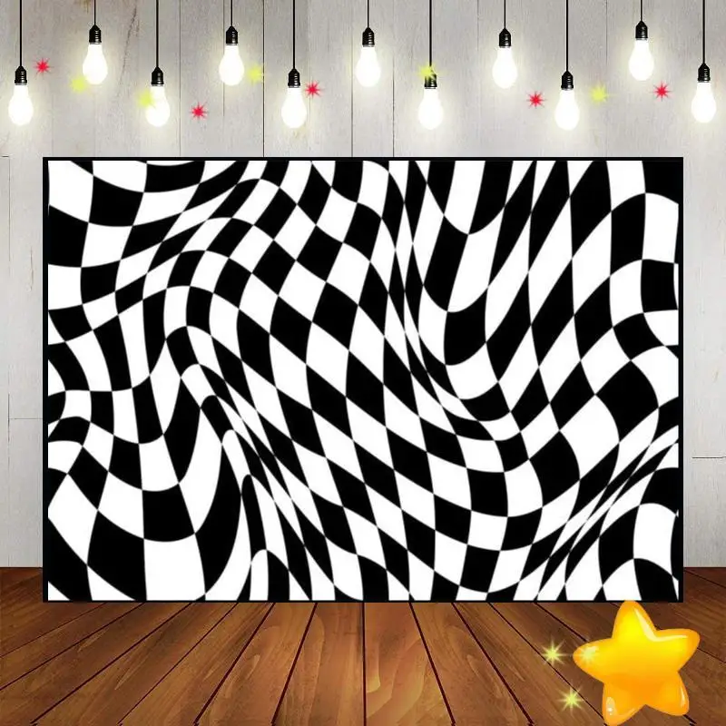 

Chess Black White Backdrop Racing Checker Chess Board Texture Grid Wave Background Racing Themed Party Birthday Decorations