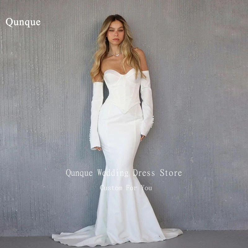 

Qunque Sweetheart Mermaid Wedding Dresses Long Sleeves With Buttons Romantic Bridal Gown Customized Train Vestidos De Fiesta
