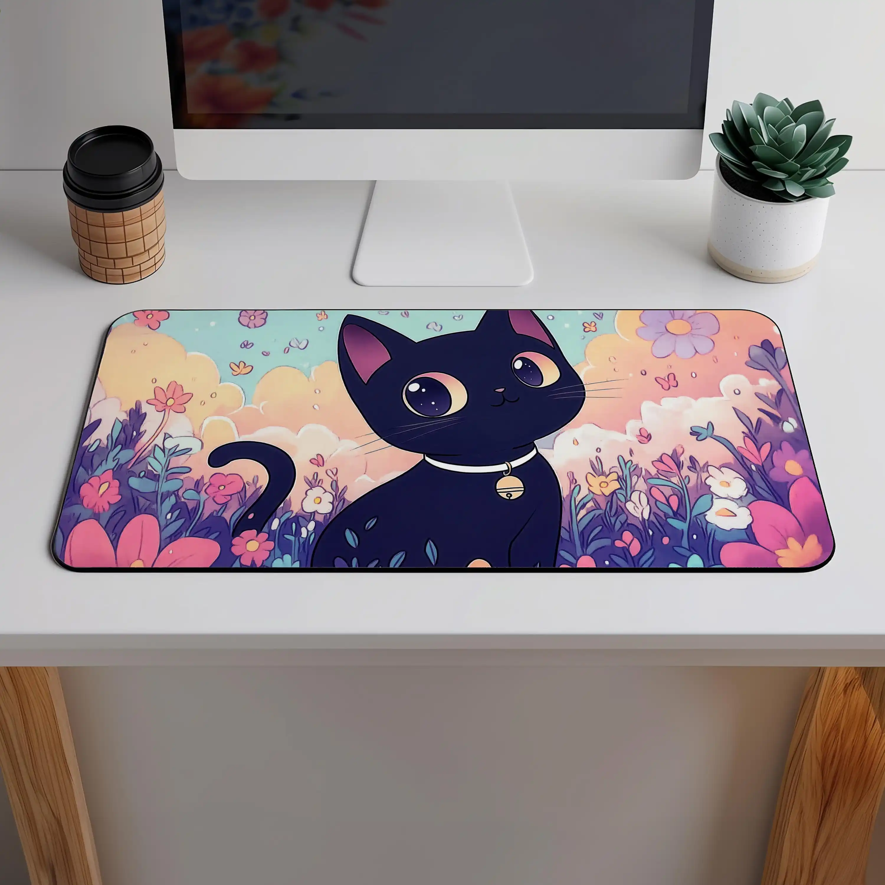

Cute Black Cat Desk Mat, Non-slip and Waterproof Gaming Mouse Pad,minimalist Office Decoration Mat,the Perfect Gift for Friends.