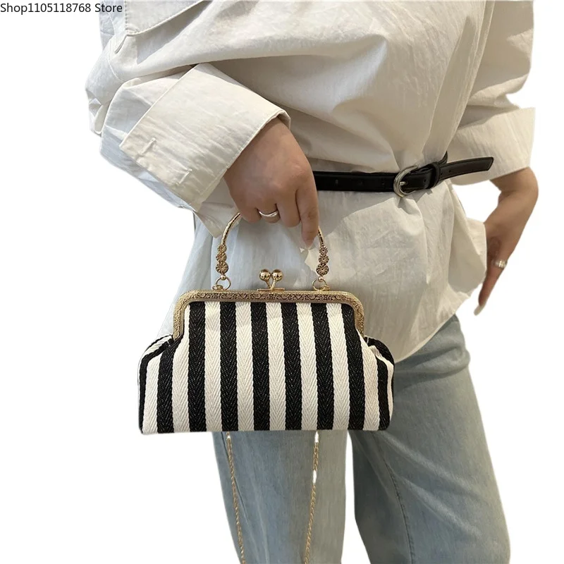 

Ретро полосатые сумки на плечо для женщин, повседневные простые женские сумки через плечо для телефона, контрастного цвета, женские сумки на цепочке, кошелек