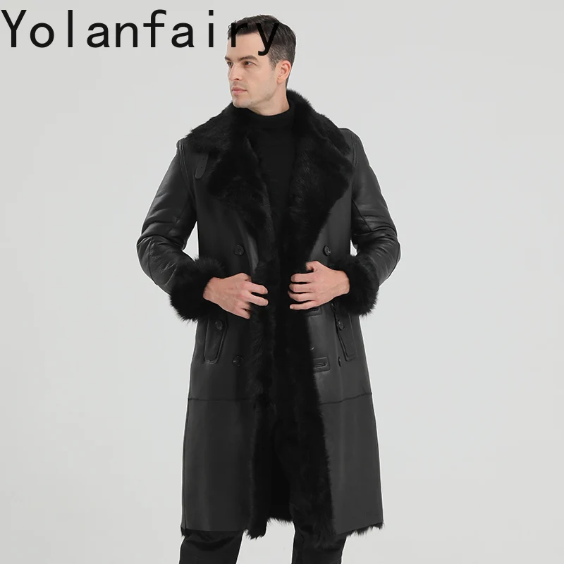 Tuscany Genuine Leather Natural Fur Coat Men's Sheep Shearling Jacket Reversible Leather Jackets for Male Clothing Midi Long Top