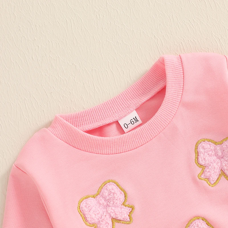 Толстовка для маленьких девочек, пуловеры с длинными рукавами и вышивкой с бантом, осенние топы для малышей, милая осенняя одежда, наряд