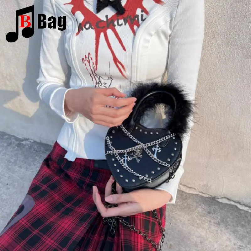 Bolsa Gótica Y2K para Mulher HarajukuHigh Spicy Girl Chain, Moda Crossbody, Punk Versátil, Bolsa de Amor Portátil, Totes