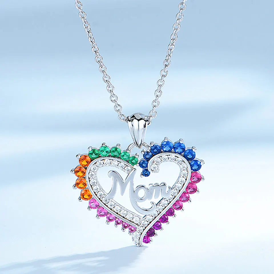 

UMCHO 925, серебряное красочное ожерелье в форме сердца для мамы, настоящие подвески из стерлингового серебра, ожерелья для женщин, подарок на день матери с цепочкой