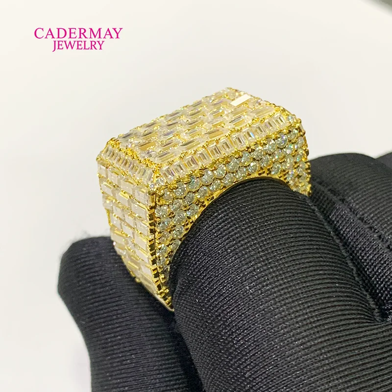 Hiphop Jewelry D VVS Moissanite Square Ring Custom Iced Out Emerald Cut Baguette Cut 925 Sterling Silver Championship Ring Men