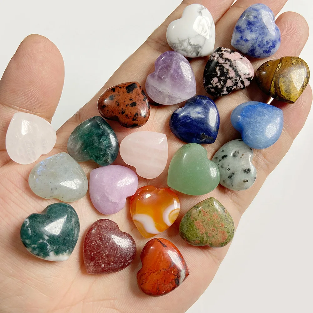 5PCS Stone Carved Heart Shape Chakra Stone Ornaments Healing Energy  Jaspers Agates Statue Home Wedding Decoration Crafts