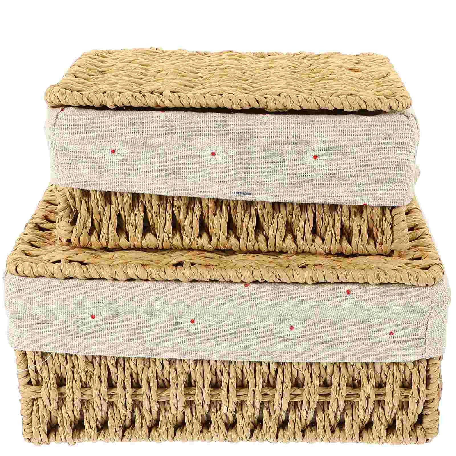 

2 Pcs Wicker Basket with Lid Woven Laundry Storage Bins Hamper Cover Baskets for Lids Cotton Linen Baby