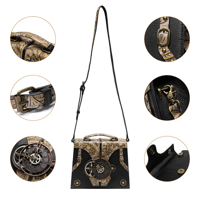 Borsa Steampunk Vintage in vera pelle borsa a tracolla gotica di lusso Ita meccanica medievale donna uomo valigetta moda pelle bovina