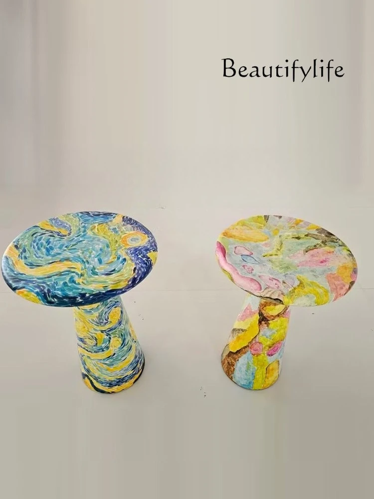Medieval art hand-painted solid wood edge few simple designer small table casual creative graffiti corner few coffee table