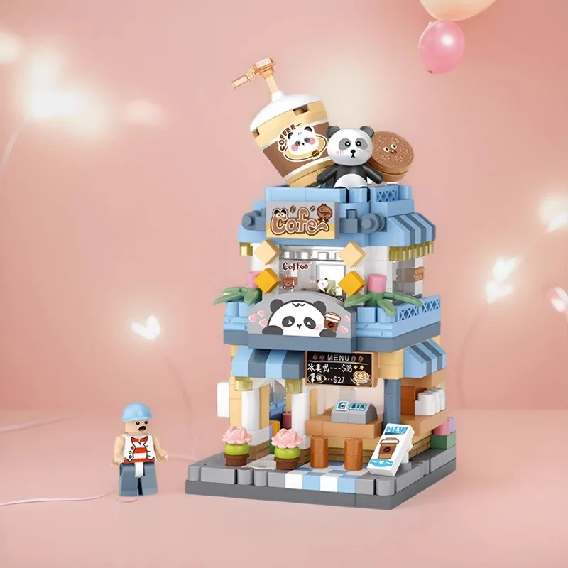 

DIY mini street view particle building block puzzle assembly toy panda photo studio small particle ornament handmade creative