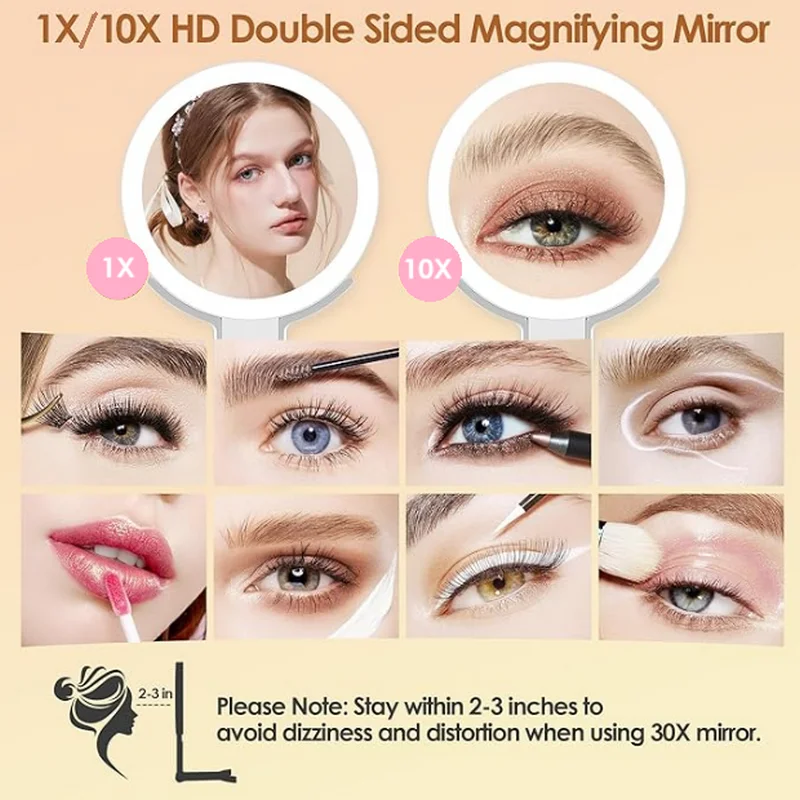 مرآة مكياج للسفر بإضاءة مكبرة 1X/10X قابلة لإعادة الشحن، مرآة مستحضرات تجميل محمولة معلقة على سطح الطاولة #2