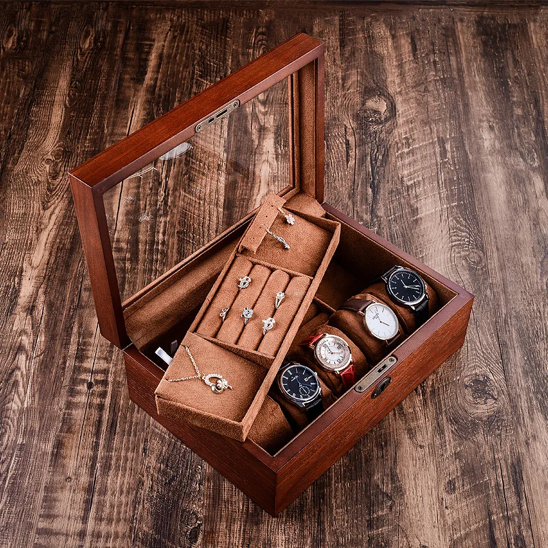 Wooden Watch Case for Women 5 Slot Mens Watch Box Watch Jewelry Display Case Jewelry and Watch Storage Organizer for Men Women