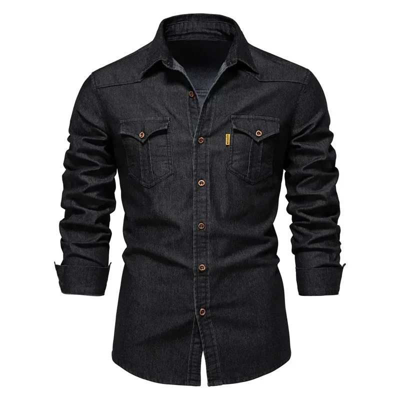 Denim Shirts Men Trend New Large Size 5XL Casual Solid Color Long-sleeved Spring and Autumn Single Breasted Male Tops