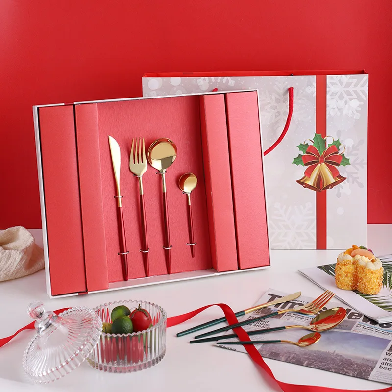 

24 Piece Set Stainless Steel Cutlery Set Gold-Plated Spray Paint Knife Fork Spoon Set Christmas Gift Family Party Tableware