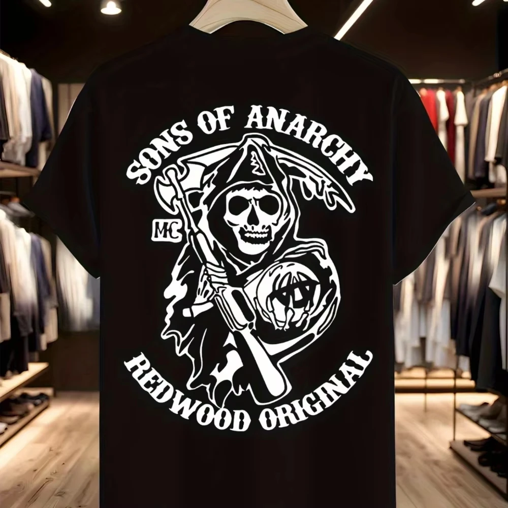 Camiseta Oficial do Programa de TV Sons of Anarchy para Homens, Design Icônico de Caveira do Clube de Motociclistas Redwood, Ajuste Solto, Vestuário Casual