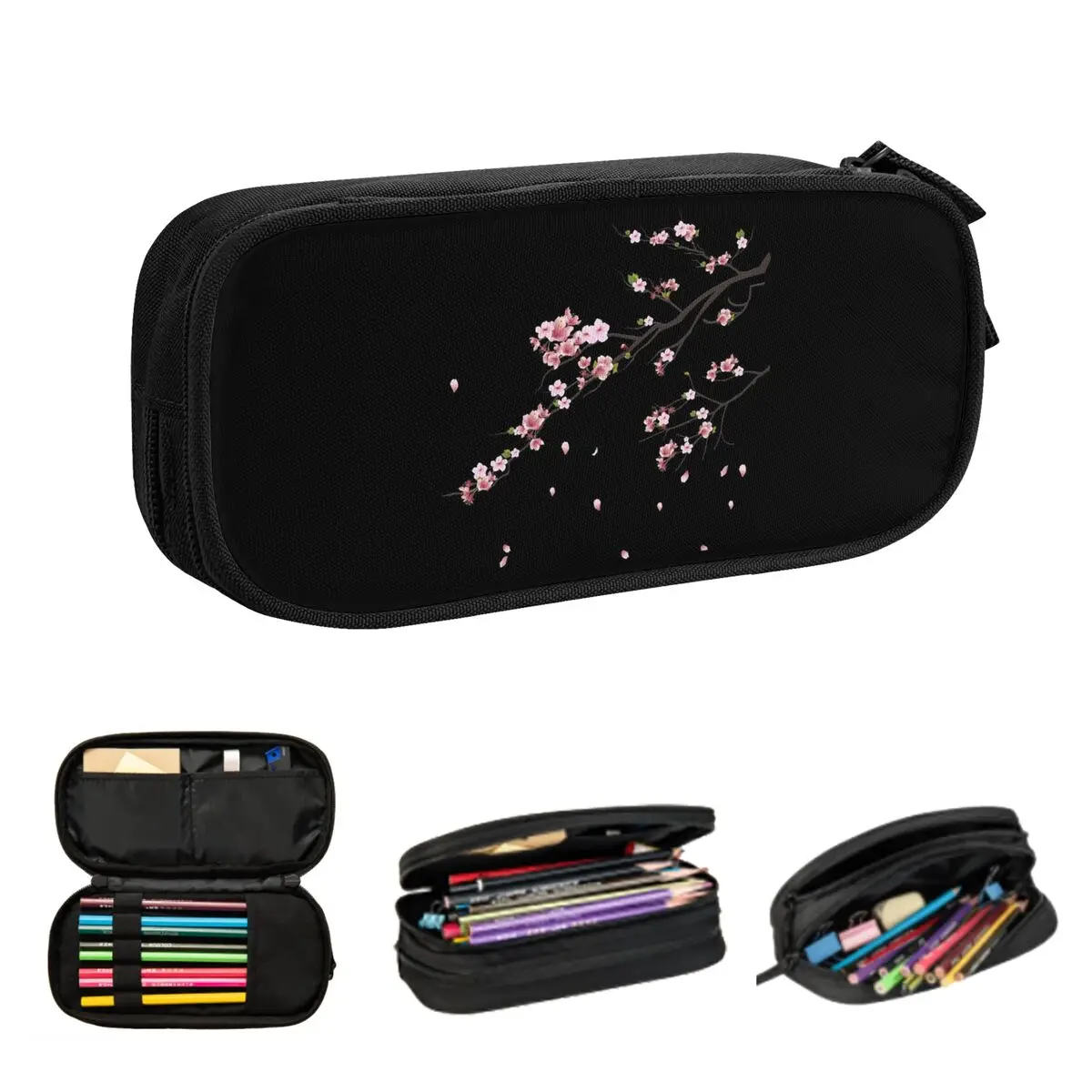 Japanese Sakura Cherry Blossoms Pencil Cases for Students School Pen Box Pencil Bag Large Capacity Pencil Pouch