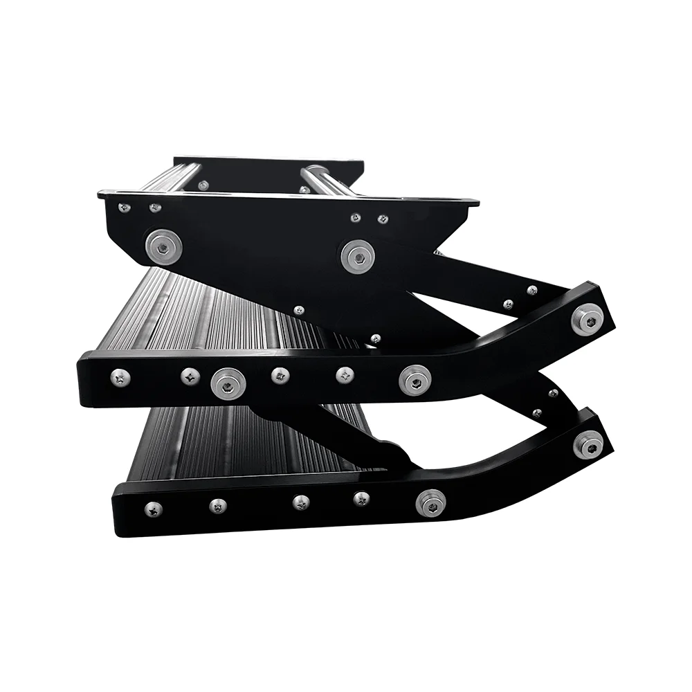 High Strength Double Layers Step Aluminum Alloy Side Steps for RVs Motorhomes & Caravan Manual Folding Step Black HQRV