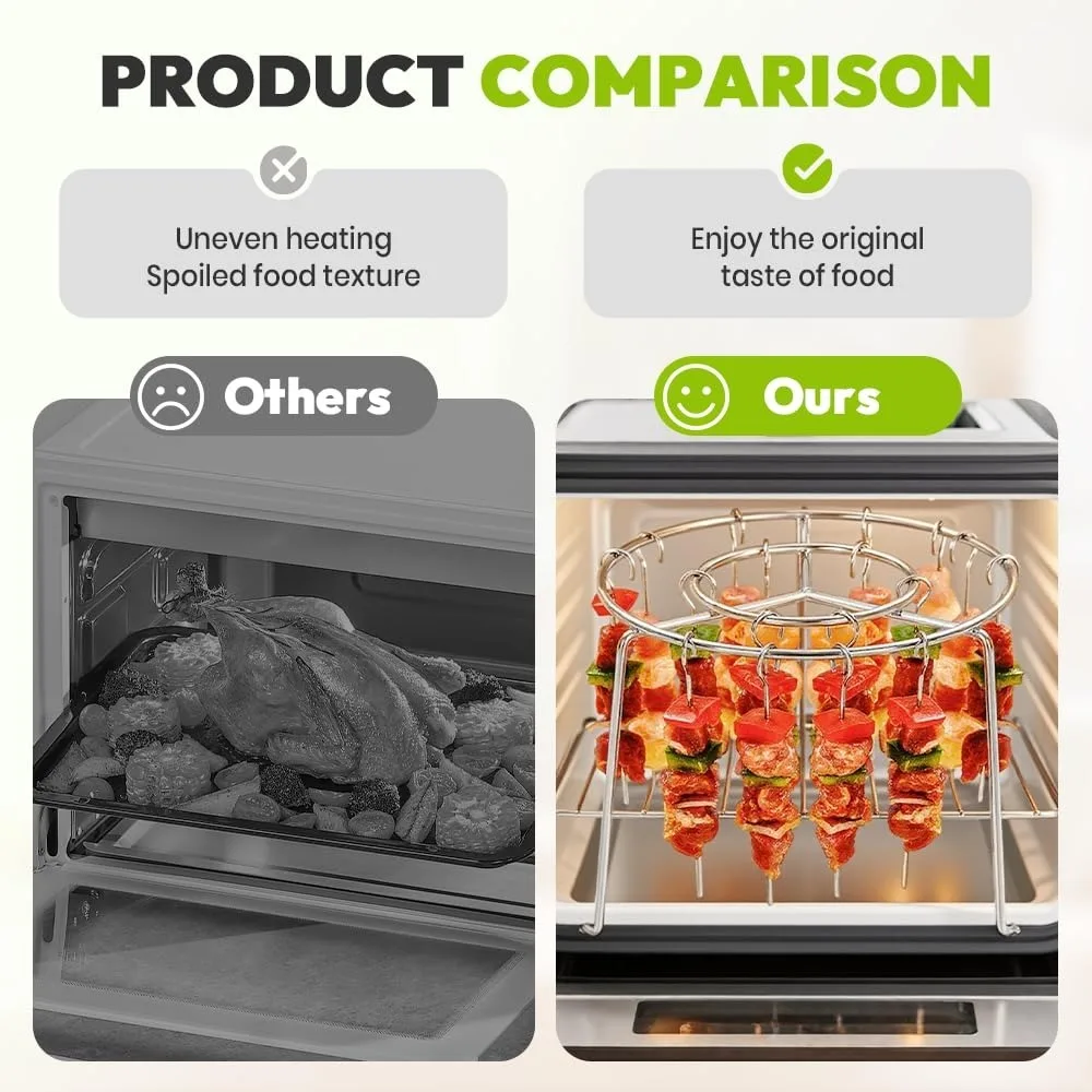 Stainless Steel Air Fryer Skewer Rack 12 Skewers Non-Stick No Flip Required Grill Rack for Air Fryers Ovens Home Kitchen Outdoor